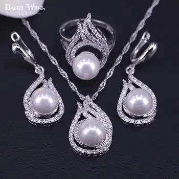 Daugelis spalvos gėlavandenių perlų auskarai, žiedas, karoliai rinkinys, sidabro spalvos, bižuterijos rinkinys rankų darbo papuošalai moterims