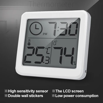 Daugiafunkcis Termometras su Drėgmėmačiu Automatinis Elektroninis Temperatūros, Drėgmės Stebėti Laikrodis Didelis LCD Ekranas Thermometre