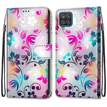 Dažyta Oda Flip Case For Samsung Galaxy A10 A20 A30 A40 A50 A70 A31 A41 A51 A71 5G Piniginės Kortelės Laikiklį Atgal Padengti Būsto