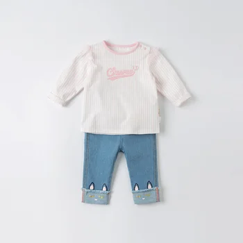 DBH15957 dave bella pavasario kūdikių mergaičių mielas dryžuotas raštas print T-shirt vaikų viršūnes mergaitė vaikai mados tees