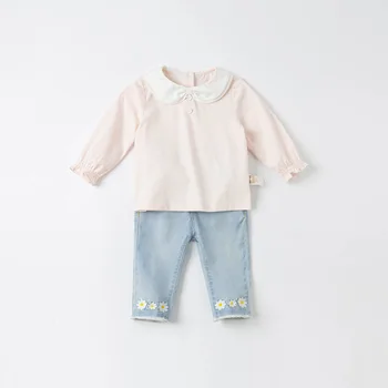DBH16323 dave bella pavasario kūdikių mergaičių mielas kietas marškinėliai vaikams viršūnes mergaitė vaikai mados tees