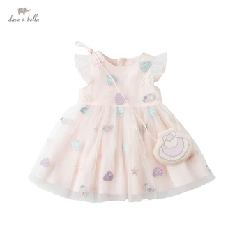 DBJ17828 dave bella vasaros baby girl mados animacinių filmų suknelė su samll maišelį šalis suknelė vaikams kūdikiams lolita 2vnt drabužiai