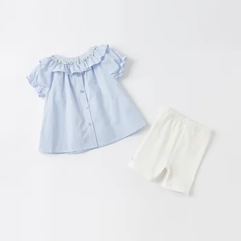 DBM17573 dave bella vasaros kūdikių mergaičių mielas lankas gėlių dryžuotos aprangos komplektai vaikams mados trumpas rankovės komplektai vaikams 2 vnt kostiumas