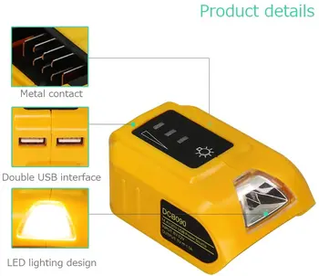 DCB090 Baterijos Energijos Šaltinis Suderinamas su DeWalt 20V MAX Ličio-Jonų Baterijas, Adapteris Keitiklis su LED Šviesos, Dual USB-Po