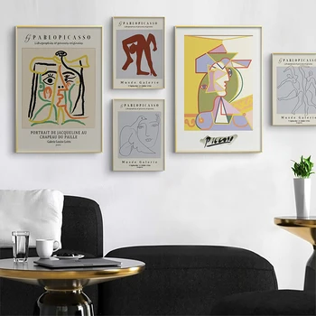 Derliaus Abstrakčiai Pablo Picasso Parodos Plakatas Muziejus Spausdinti Galerijos Sienos Meno Tapybos Drobės Nuotrauka Kambarį Namų Dekoro