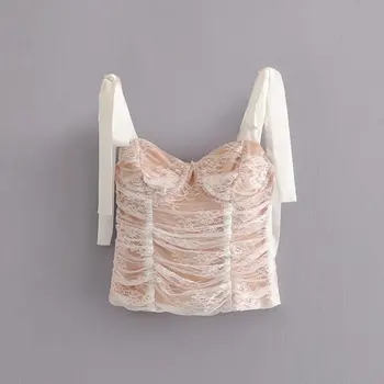 Derliaus balta nėrinių viršų vasaros derliaus top, zip backless seksualus plisuotos ruožas, pagaminti pagal užsakymą, audinio holiday beach viršūnes vestidos