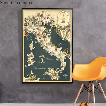 Derliaus Žemėlapis Italija Maisto Nuotykių Žemėlapiai Europoje Retro Paveikslai Tapyba Kraft Kambario Dekoro Plakatai, Sienų Lipdukai