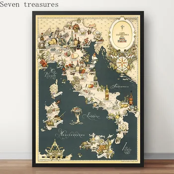 Derliaus Žemėlapis Italija Maisto Nuotykių Žemėlapiai Europoje Retro Paveikslai Tapyba Kraft Kambario Dekoro Plakatai, Sienų Lipdukai
