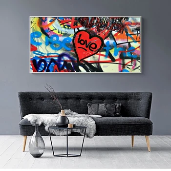 Didelio Dydžio Grafiti Abstrakčios Drobės Meno, Klasikinės Aliejaus Tapybai meilės Tapybos Sienos Nuotraukas Kambarį Modulinės Nuotraukas