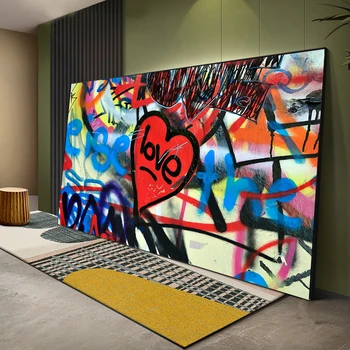 Didelio Dydžio Grafiti Abstrakčios Drobės Meno, Klasikinės Aliejaus Tapybai meilės Tapybos Sienos Nuotraukas Kambarį Modulinės Nuotraukas