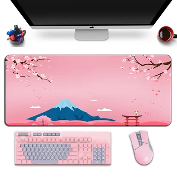 Didelis Rožinis Kompiuterio Kilimėlis Žaidėjus XL Japonija Sakura Žaidimų Pelės Padas Minkštos Gumos Fiksavimo Krašto Nešiojamojo kompiuterio Klaviatūra Otaku Stalas Kilimėlis