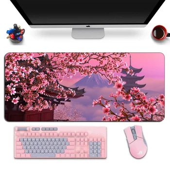 Didelis Rožinis Kompiuterio Kilimėlis Žaidėjus XL Japonija Sakura Žaidimų Pelės Padas Minkštos Gumos Fiksavimo Krašto Nešiojamojo kompiuterio Klaviatūra Otaku Stalas Kilimėlis