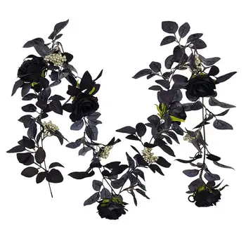 Dirbtinio Šilko Juodosios Rožės Gėlių Vynuogių Dekoratyvinis Netikrą Medžiaga Ivy Kabinti Rose Girliandą Namų Sienų Apdailai Dirbtiniais Augalų Lapų