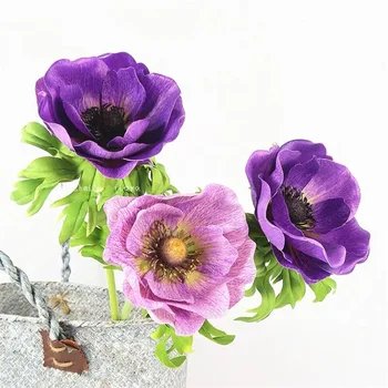 Dirbtinis Anemone Gėlių Aukštos Kokybės PU Nekilnojamojo Touch Dia 11cm Didelė Prabanga Dekoratyvinės Gėlės