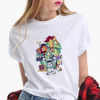 Disney Marškinėliai Vasaros trumpomis Rankovėmis Atsitiktinis Balta O-kaklo Tshirts Žaislų Istorija Harajuku Animacinių filmų Grafinis T-shirts Moterų Drabužiai