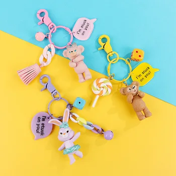 Disney Mergina Širdies Stella Triušis Keychain Miniatiūriniai Lokys Key Chain In Populiarus Mielas Animacinių Filmų Lėlės Studentų Pakabukas Paketų Prižiūrėtojų Raktinę