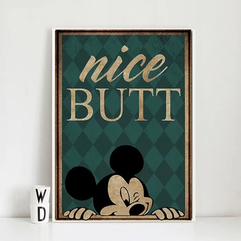 Disney Mickey Mouse Meilės Šeimos Drobės Tapybos Juokingas Animacinių Filmų Vonios Kambarys Plakatas Ir Spausdinimo Sienos Meno Vandentiekis Namų Dekoro Nuotrauką