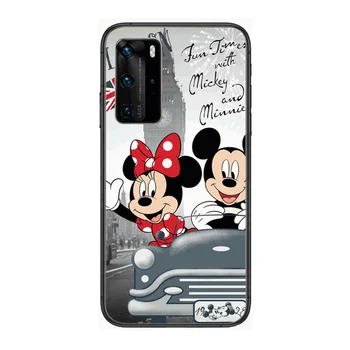 Disney Mickey Mouse Telefoną Atveju Huawei P 40 30 20 10 Lite Smart Z Pro Juodos spalvos Dėklu Coque Tapybos Hoesjes komiksų mada