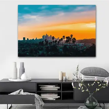 Downtown Los Angeles Kraštovaizdžio Saulėlydžio Panorama Drobės Tapybos Panoramą Plakatai ir Spausdina Nuotraukas, Miegamasis Cuadros Neįrėminti