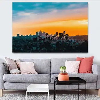 Downtown Los Angeles Kraštovaizdžio Saulėlydžio Panorama Drobės Tapybos Panoramą Plakatai ir Spausdina Nuotraukas, Miegamasis Cuadros Neįrėminti