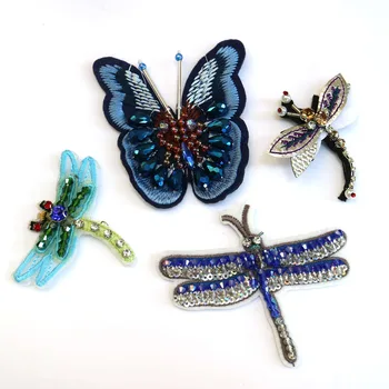 Dragonfly kalnų krištolas zawalcowany lopai Drabužių drugelis parches Siūti Blizgančiais Aplikacijos dekoratyvinis parches bordados para