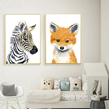 Dramblys Zebra Triušis Akvarelė Gyvūnų Meno Plakatas Vaikų Darželio Tapybos Pelėda Žirafa, Drobė, Tapyba Kūdikio Kambario Sienų Apdaila