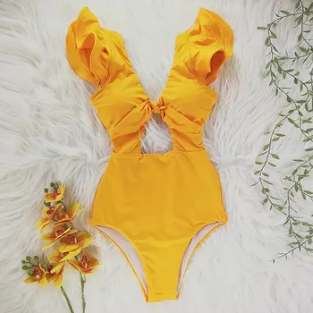 DREEM 2021 Nauja Seksuali Pynimas Spausdinti Gėlių vientisi maudymosi kostiumėlį Off Peties maudymosi Kostiumėliai Moterims, Kietas Deep-V Bikini Maudymosi Kostiumą Monkini
