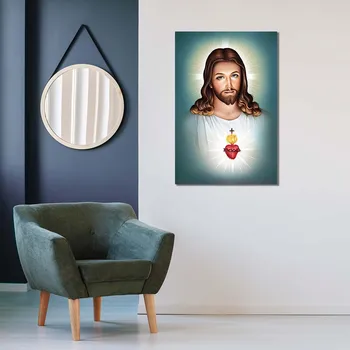 Drobės Tapybos ir grafikos Religinių Jėzaus Širdies Plakatas Krikščionių Freskos Nuotrauką Kambarį Apdaila Frameless