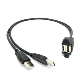 Dual USB 2.0 Male į USB 2.0 Moterų ilgiklis Su Flush Mount Skydelis PC Su Varžtų Skyles 0,25 M 0,5 M 1M