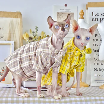 DUOMASUMI Sfinksų kačių marškinėliai vasaros plonas beplaukiai katė suknelė trumpų kojų katė drabužius sfinksų kačių drabužių komplektus naminių kačių drabužiai.