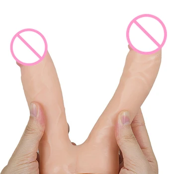Dviejų galvučių Dildo Realistiškas Penis su Siurbimo Taurės Moterų Masturbacija Sekso Žaislas, skirtas Moteriai suteiks jums puikus seksas patirtis