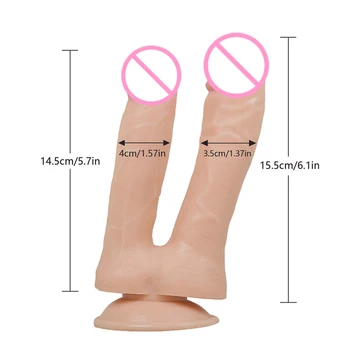 Dviejų galvučių Dildo Realistiškas Penis su Siurbimo Taurės Moterų Masturbacija Sekso Žaislas, skirtas Moteriai suteiks jums puikus seksas patirtis