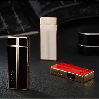 Dvigubo Kampo USB Elektros Lanko Lengvesni LED Baterija Ekranas Cigarečių Degiklio Vyrų Dovana