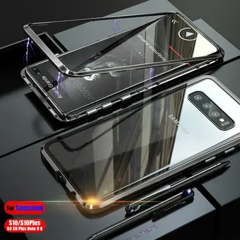 Dvipusis Stiklo Magnetinės Metalo Case For Samsung Galaxy S10 Plius 5G S10E S8 S9 Telefono dėklas, Skirtas Samsung Note 10 9 8 A50 A70 Atveju