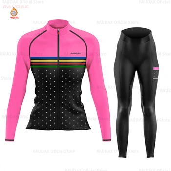 Dviračių Jersey 2021 Moterų Lauke Raudax Žiemos Vilnos Dviračių Drabužių MTB Dviračių Kelnės, kombinezonai su Antkrūtiniais Nustatyti Ropa Ciclismo Triatlonas Rinkinys