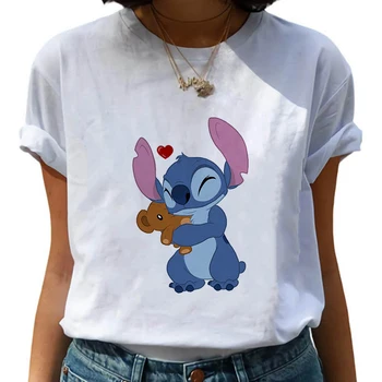 Dygsnio Disney Mergina Drabužių Pagrindinio Trumpas Rankovės Laisvalaikio moteriški marškinėliai, Ohana Animacinių filmų Womna T-shirts Vasaros Ropa Tumblr Mujer