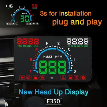 E350 Automobilių HUD Head-Up Display 5.5 Colių OBD2 Skaitmeninis Spidometras prekinis, galinis Stiklo Projektorius greičio viršijimo Signalas Vandens temp APS / min Įtampa