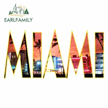 EARLFAMILY 13cm x 6.6 cm Spalvinga Miami Logotipą, Automobilių Lipdukai Transporto priemonės Vandeniui Anime Apdailos Asmenybės Vinilo JDM Decal