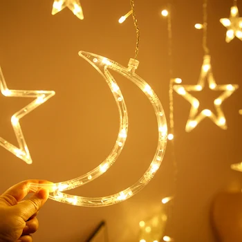 EID Moon Star LED Styginių Šviesos Eid Mubarakas Ramadanas Dekoracija Namuose Islamo Musulmonų Šalis Deco Kareem Ramadanas Eid Al Adha Gif