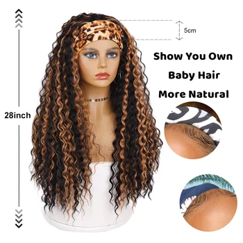 Ekrano užsklandą perukas ilgas garbanotas pabrėžti juoda moterų sintetinių plaukų perukas, juodas ir rudos spalvos akcentas ilgas vandens bangų pusę perukas