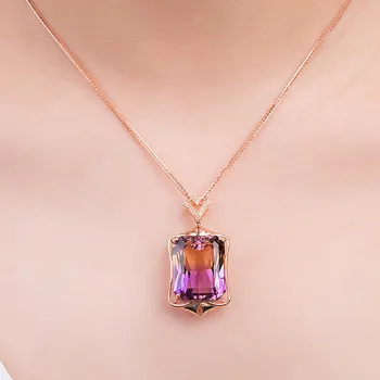 Elegantiškas ametistas citrinas rašė kristalų violetinė brangakmenių, deimantų karoliai pakabukas moterų rose aukso spalvos papuošalai bijoux bague dovana