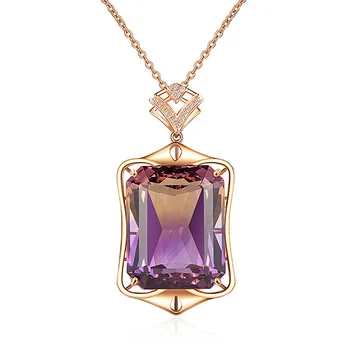 Elegantiškas ametistas citrinas rašė kristalų violetinė brangakmenių, deimantų karoliai pakabukas moterų rose aukso spalvos papuošalai bijoux bague dovana