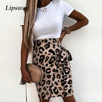 Elegantiškas Krepšys Klubo Slim Bodycon Sijonas Vasaros Seksualus Leopardas Spausdinti Office Lady Trumpi Sijonai Moterims Aukšto Juosmens Kaklaraištis-Iki Lankas Šalis, Sijonai