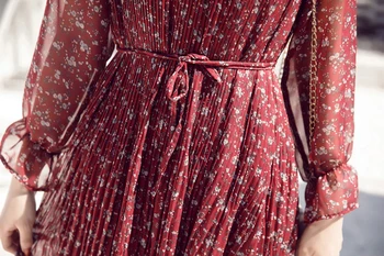 Elegantiškas O-kaklo Atspausdintas Šifono Moterų Suknelė Blyksnius Visą Plisuotos Rankovėmis Moteriška Suknelė 2021 M. Pavasarį, Vasarą Moterys Plus Size Vestidos