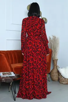 Elegantiškas Padalinta Maxi Suknelės Moterims Leopard Giliai V-Kaklo, Ilgomis Rankovėmis Šalis Suknelė Ponios Sexy Slim, Plius Dydis Suknelė Afrikos Drabužiai