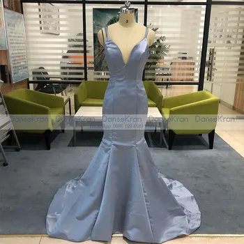 Elegantiškas V-kaklo, Pilka Undinė Prom Dresses 2021 Spagečiai Dirželiai Satino Maxi Vakaro Suknelės Ilgai Oficialią Chalatai chalatai de soirée