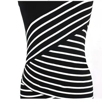 Elegantiškas Vasarą V Kaklo Šalies Bodycon Juodos Ir Baltos Juostelės Mados Pieštuku Office Suknelė Moterų Atsitiktinis Kelio Ilgis O-Kaklo Suknelės