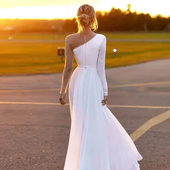 Elegantiškas Vestuvių Suknelė ilgomis Rankovėmis Moterims 2021 chalatas de mariée Vasaros Linijos Šifono Vestuvinių Suknelių Rankų darbo Vestuvinės Suknelės