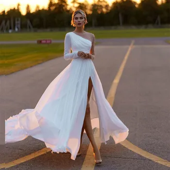 Elegantiškas Vestuvių Suknelė ilgomis Rankovėmis Moterims 2021 chalatas de mariée Vasaros Linijos Šifono Vestuvinių Suknelių Rankų darbo Vestuvinės Suknelės