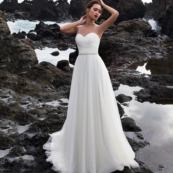Elegantiškas Vestuvių Suknelės Tiulio Appliques Varčias Klostyti V-Kaklo, Rankovių Užtrauktukas A-Line Bridal Suknelės, Novia Padaryti 2021